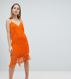 Кружевное облегающее платье миди с бахромой ASOS DESIGN Petite - Оранжевый