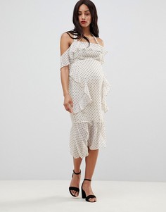 Платье-футляр миди в горошек с оборками ASOS DESIGN Maternity - Белый
