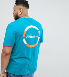 Сине-зеленая удлиненная футболка с принтом Miami Dolphins на спине Majestic PLUS - Зеленый