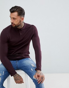 Поло из пике с длинными рукавами и воротником на пуговицах ASOS DESIGN - Красный