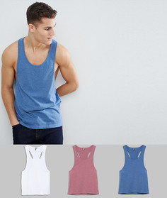 3 майки со спиной-борцовкой ASOS DESIGN - СКИДКА - Мульти