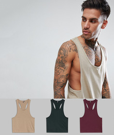 3 майки со спиной-борцовкой ASOS DESIGN - СКИДКА - Мульти