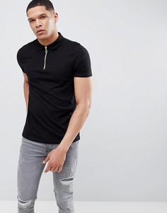 Поло черного цвета с короткой молнией ASOS DESIGN - Черный