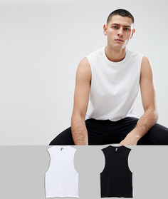 2 футболки без рукавов с заниженными проймами ASOS DESIGN - СКИДКА - Мульти
