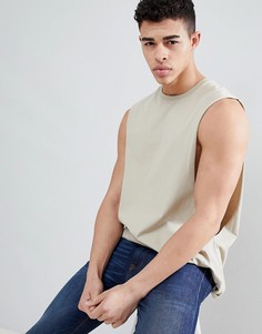 Длинная бежевая майка с заниженными проймами ASOS DESIGN - Бежевый