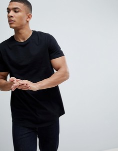 Черная удлиненная футболка с круглым вырезом и асимметричным краем ASOS DESIGN - Черный