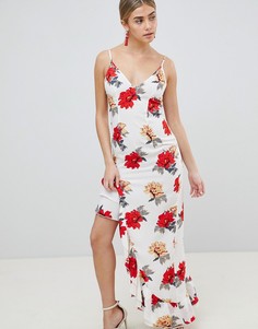 Платье макси с цветочным принтом и разрезом сбоку PrettyLittleThing - Белый