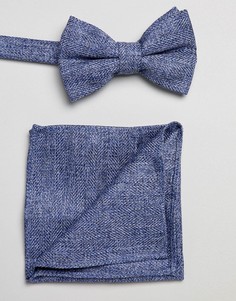 Синий фактурный галстук-бабочка и платок для нагрудного кармана ASOS DESIGN - Синий