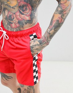 Красные шорты для плавания с лентой в клетку сбоку ASOS DESIGN - Красный