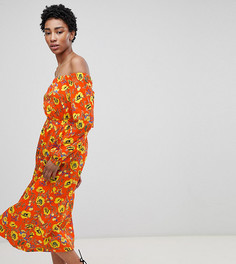 Красное платье миди с открытыми плечами и цветочным принтом ASOS DESIGN Tall - Мульти