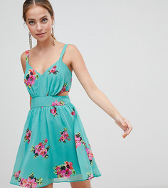 Зеленое платье мини с вырезами и цветочным принтом ASOS DESIGN Petite - Мульти