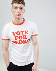 Футболка с контрастной окантовкой и принтом vote for Pedro ASOS DESIGN - Белый