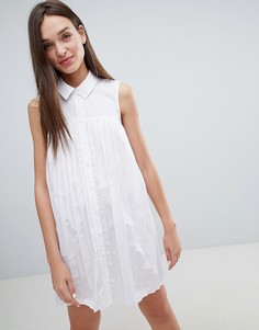 Хлопковое платье-рубашка мини со складками ASOS DESIGN - Белый
