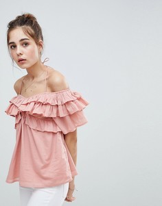 Топ с открытыми плечами и оборками ASOS DESIGN - Синий