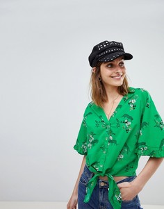 Рубашка с принтом гепарда и завязками River Island - Зеленый