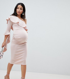 Платье миди на одно плечо с эффектным рукавом ASOS DESIGN Maternity - Розовый