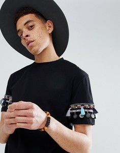 Свободная удлиненная футболка с отделкой на рукавах ASOS DESIGN - Черный
