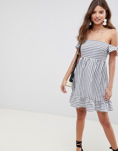 Платье в полоску с открытыми плечами и оборками ASOS DESIGN - Мульти
