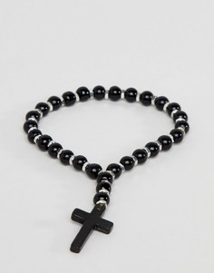 Черный браслет с бусинами и крестом ASOS DESIGN - Черный