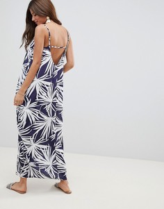 Темно-синее платье макси с драпировкой и пальмовым принтом ASOS DESIGN - Мульти