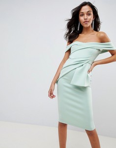 Платье миди с широким вырезом и запахом ASOS DESIGN - Зеленый