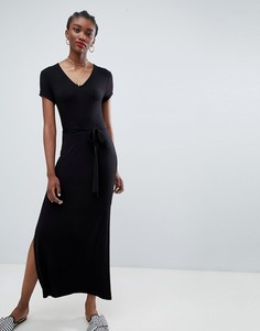 Однотонное платье макси с V-образным вырезом New Look - Черный