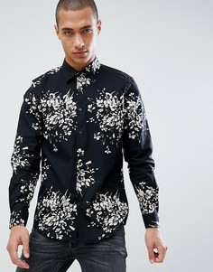 Черная облегающая рубашка с цветочным принтом Burton Menswear - Черный