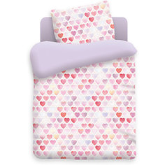 Детское постельное белье 3 предмета Непоседа, Сердечки, фиолетовый (простынь на резинке)