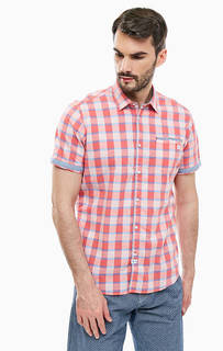 Хлопковая рубашка кораллового цвета в клетку Lerros