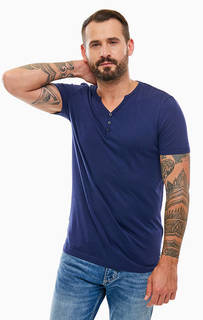 Однотонная хлопковая футболка с треугольным вырезом Tom Tailor Denim