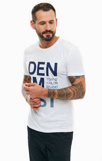Белая хлопковая футболка с круглым вырезом Tom Tailor Denim