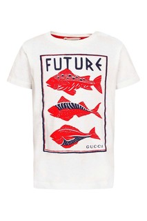 Белая футболка с рыбами Gucci Children