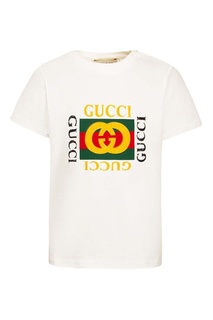 Белая футболка с ярким логотипом Gucci Children