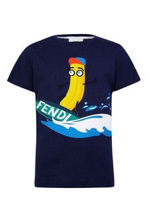 Синяя футболка с ярким рисунком Fendi Children