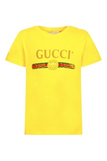 Желтая футболка с логотипом Gucci Children