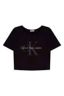 Черная хлопковая футболка с логотипом Calvin Klein