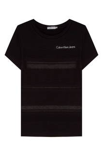 Черная футболка с полупрозрачными полосками Calvin Klein