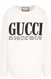 Хлопковый пуловер с круглым вырезом и логотипом бренда Gucci