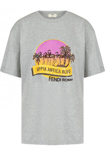 Хлопковая футболка с круглым вырезом и принтом Fendi