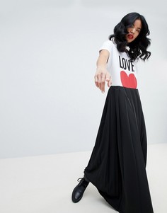 Платье-футболка макси с плиссировкой на юбке Love Moschino - Черный
