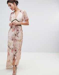 Платье макси с рукавами клеш и бархатной отделкой Hope &amp; Ivy - Кремовый