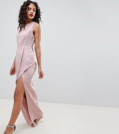 Атласное платье макси с асимметричной ярусной юбкой ASOS DESIGN Tall - Розовый