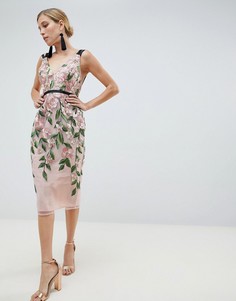 Платье-футляр миди с цветочной вышивкой ASOS DESIGN - Мульти