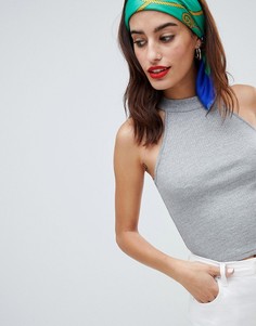 Кроп-топ халтер в рубчик River Island - Серый