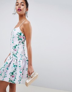 Короткое приталенное платье в полоску с заниженной талией и цветочным принтом ASOS DESIGN - Мульти