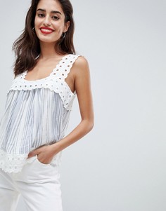 Топ на бретельках в полоску с вышивкой River Island - Синий
