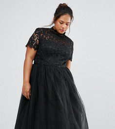 Платье миди с кружевным лифом Chi Chi London Plus - Черный