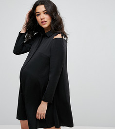 Платье-рубашка с вырезами на плечах и завязками ASOS Maternity - Черный