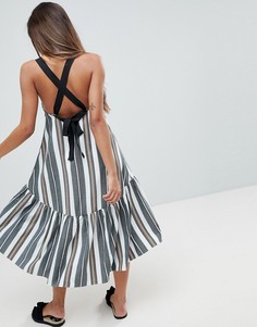 Платье-трапеция миди в полоску с асимметричным краем ASOS - Мульти
