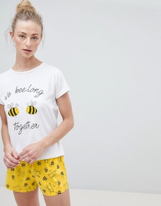 Пижамный комплект с шортами Brave Soul We Bee Long Together - Белый